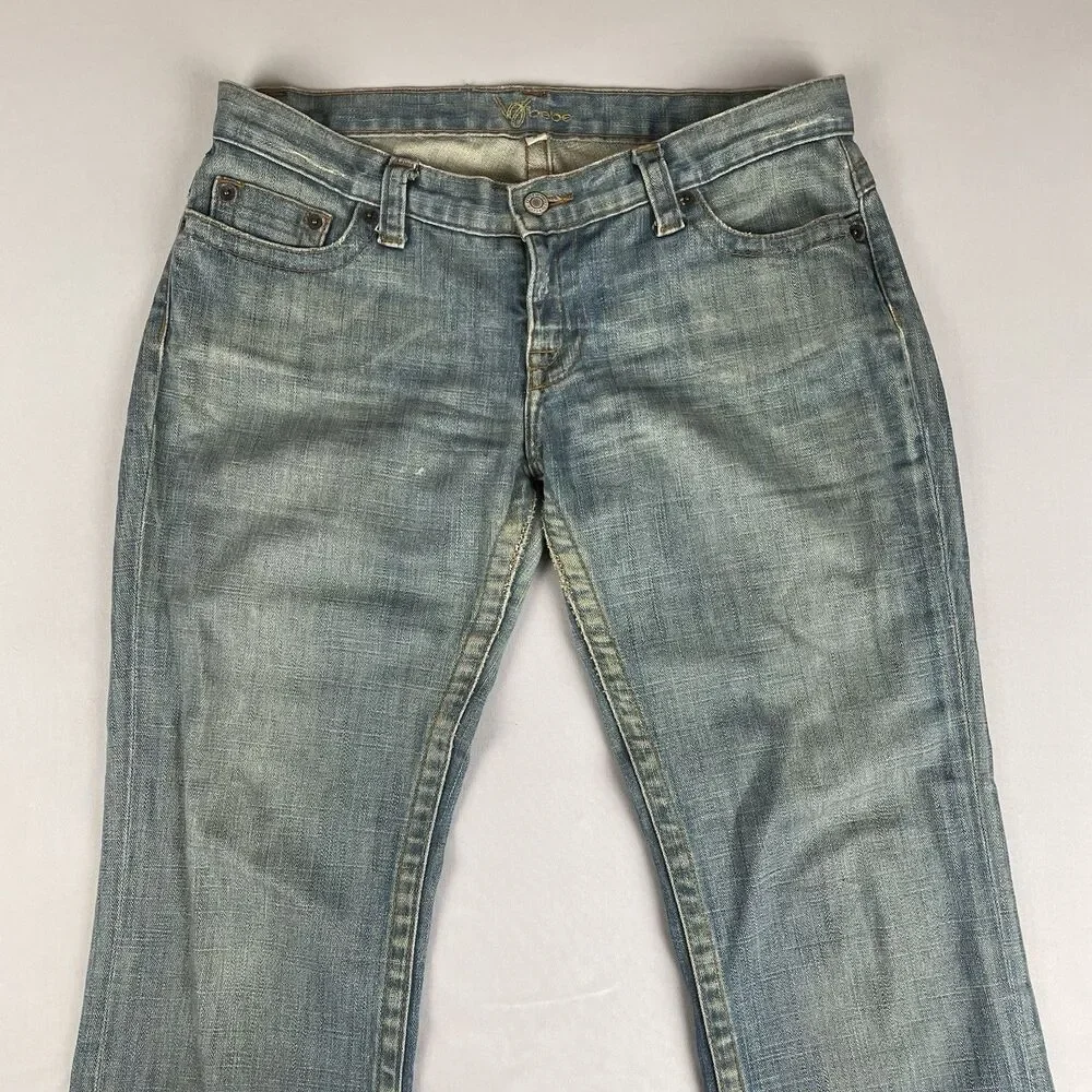 Bebe Carla Low Rise Straight Leg Jeans Women's 30 Light Blue Made USA Y2K